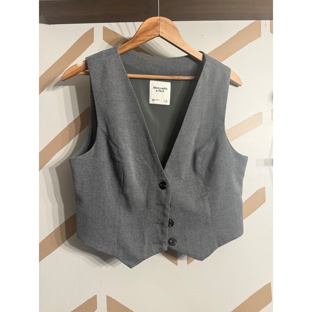 Abercrombie & Fitch Vest‎ Womens S Gray Tailored Button Front Waistcoat V-Neck